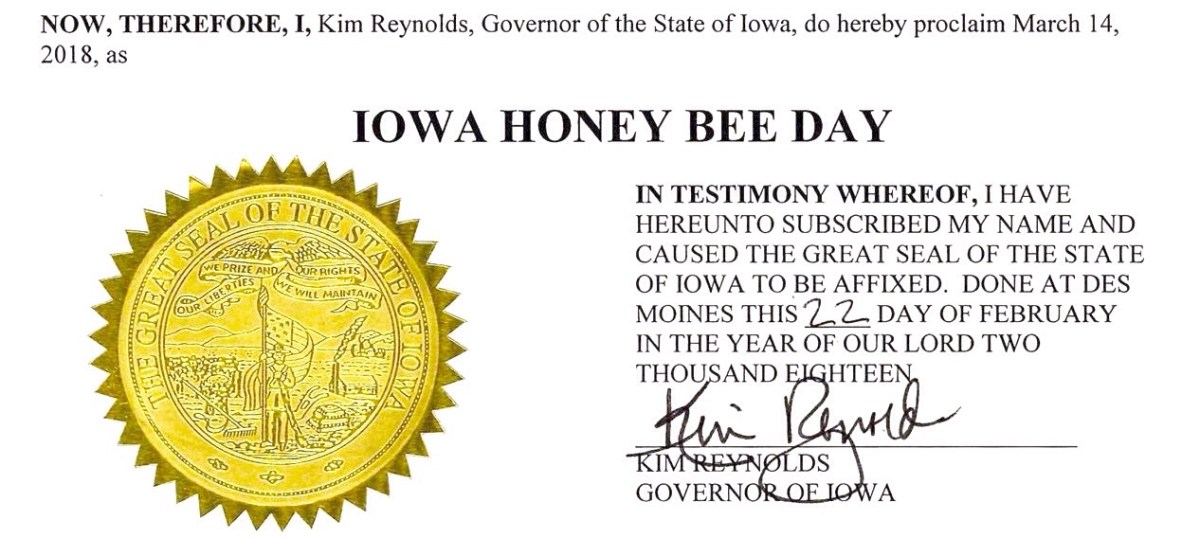 Iowa Honey Bee Day proclamation